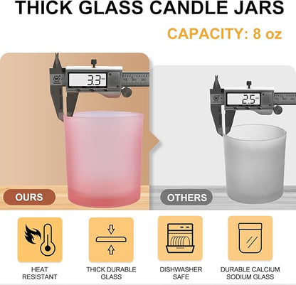 8 OZ Thick Candle Jars for Making Candles 15 Pcs, Empty Jars with Wood Lids for Candle Making, Sample Container, Frosted Pink
