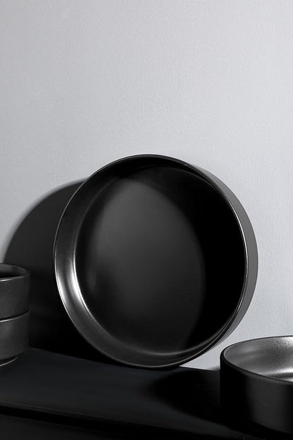 Stone Lain Celina Stoneware Bowl Set, 4-Piece Pasta Bowls for Kitchen, Ceramic Serving for Ramen, Fruit, Cereal, Dinner - Microwave & Dishwasher Safe, Black