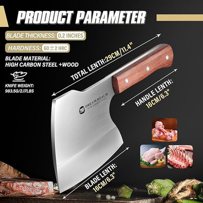 Dream Reach Meat Cleaver Knife Heavy Duty Bone Chopper Stainless Steel Butcher Axe Hand Forged Butcher Knife Meat Bone Cleaver for Kitchen Outdoor BBQ