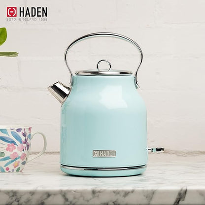 HADEN Coffee Machine, 12 Cup Drip Coffee Maker Bundled with Heritage 1.7 Liter Stainless Steel Electric Kettle, Turquoise & Chrome