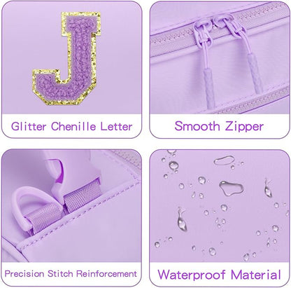 Initial Insulated Lunch Bag for Girls Kids, Back to School Gift, Reusable Leak-proof Lunch Box with Adjustable Strap for School Daycare Travel Picnic (Purple,J)
