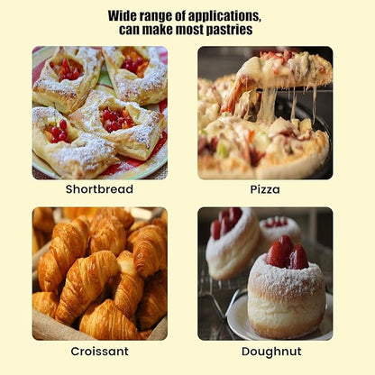 Commercial Dough Roller Sheeter 750W Vertical Dough Danish Pastry Machine Dough Laminator 0.04"-1.96"(1mm-50mm) Crisping Thickness Pasta Roller Bread Shortening Machine 110V