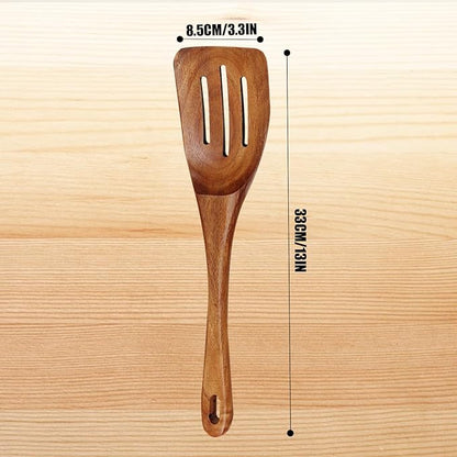 Wooden Spoons for Cooking & Cooking Spatula Turner Set, Premium Teak Wooden Cooking Utensils Set, Wooden Mixing Spoon