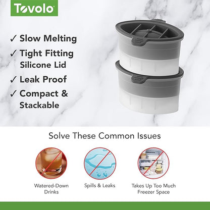 Tovolo Craft Ice Molds – Large Football Ice Spheres for Sports Fans - Whiskey, Bourbon, Cocktails, Gifts & More – 2 Pack Slow Melting, Stackable, BPA-Free Silicone Leak-Proof Lids, Dishwasher-Safe