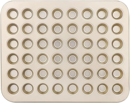 Beasea Mini Muffin Pan 48 Cups Nonstick, 1 Pack 48 Mini Small Tiny Cup Non Stick Muffin Baking Pan Tin Tray Carbon Steel Bakeware Individual Cupcake Baking Pan - Gold