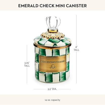 MACKENZIE-CHILDS Mini Enamel Canister, Kitchen Storage Container with Lid, Green-and-White Emerald Check