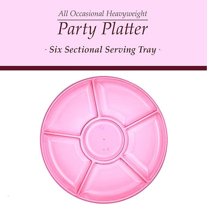 Plasticpro 6 Sectional Round Plastic Serving Tray/Platters Pink Pack of 2