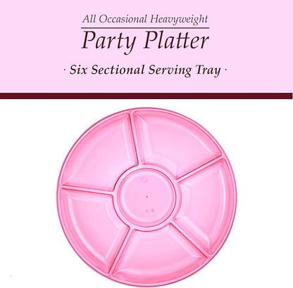 Plasticpro 6 Sectional Round Plastic Serving Tray/Platters Pink Pack of 4