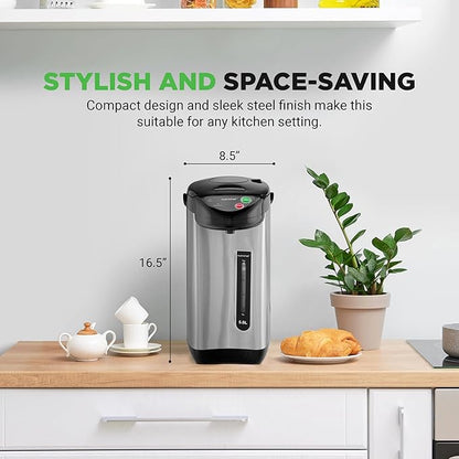 NutriChef 5.2 Qt Electric Water Kettle, Quick Heating, 5 Liter Digital Kettle with 5 Temperature Settings, Safety Lock, Stainless Steel, 3 Dispensing Options, Easy to Clean, 8.46" x 11.2" x 16.5"
