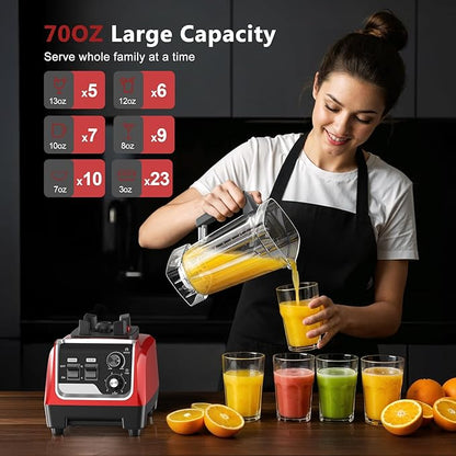1800W Smoothie Blender and Grinder Combo 70OZ Large Capacity Countertop Blenders for Kitchen High Speed Blender for Smoothies Ice Crushing Frozen Drinks Puree (Dark Red)