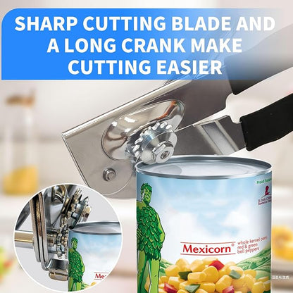 Manual Can Opener，Commercial Can openner，Can Opener Heavy Duty with Ergonomic Soft Grip Handles and Magnetic Lid Lifter for Large Cans, Seniors ，Stainless Steel, Black