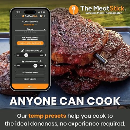 MeatStick Chef: Quad Sensors Smart Wireless Meat Thermometer-Meat Probe for Smoker, BBQ, Oven, Grill, Kitchen, Rotisserie, Air Fryer, Deep Frying-Limited Range