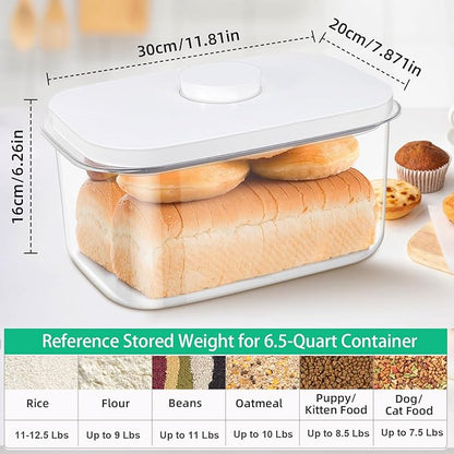 Large Bread Box with Easy-Carrying Handles for Kitchen Countertop, 6.5 Qt Rice Flour Container with Pop Up Lid & Hanging Hooks for Cleaner Use, Airtight Food Storage Bin for Kitchen Organization