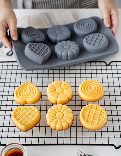 2 Pack Silicone Muffin Pan,Round &Heart Shape Cupcake Pans for Baking 6 Cavites Flower Macaron Waffle Silicone Baking Mold for Chocolate Candy Jello Desserts Making