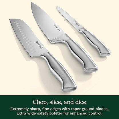 Cuisinart Stainless Steel Hollow Handle 15-Piece Cutlery Block Set, Kitchen Knife Set with Steel Blades for Precise Cutting, Durable Knives with Ergonomic Handles, C77SS-15PK