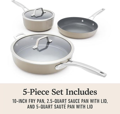 Calphalon® Premier Ceramic Nonstick 5-Piece Cookware Set, Mushroom Grey