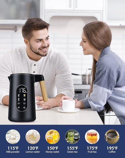 Electric Kettle 1500W Rapid Boil, 1.7L (1.8 Qt) 304 Stainless Steel, BPA-Free | 4 Temperature Presets for Baby Milk, Coffee, Tea | 2-Hour Keep Warm, Cool Touch Exterior