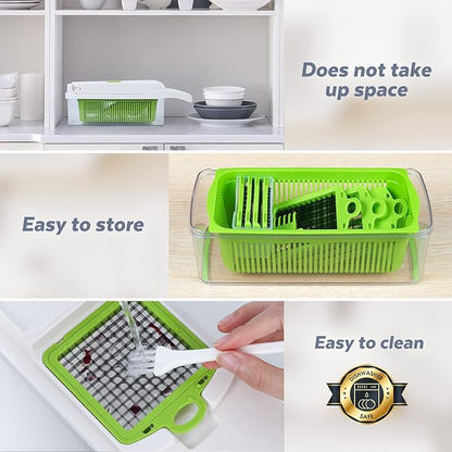 Vegetable Chopper, Pro Onion Chopper, 14 in 1Multifunctional Food Chopper, Kitchen Vegetable Slicer Dicer Cutter,Veggie Chopper With 8 Blades,Carrot and Garlic With Container (Gray) (White)