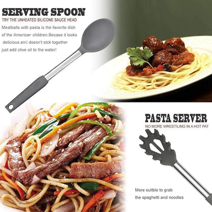 Silicone Kitchen Cooking Utensils Set with Stainless Steel Handle, Spatula Set Utensil Set, Cooking Utensil Set,Kitchen Tools Gadgets for Nonstick Cookware (11, Gray)