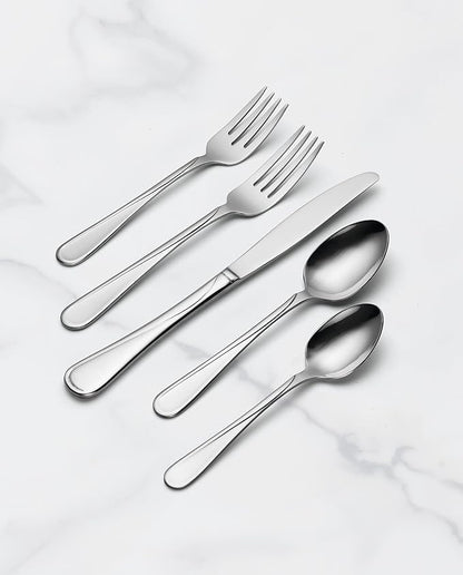 Oneida Silverware Set For 8, Flight 45-Piece Everyday Flatware Set with Serving Utensils, Service For 8, 18/0 Stainless Steel, Dishwasher Safe, Knives Spoons and Forks Set, Dining (Silver, 45 pieces)