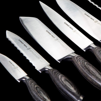 Schmidt Brothers - Bonded Ash 7-Piece Kitchen Knife Set, High-Carbon German Stainless Steel Cutlery, Ash Finish Wood Handles and Clear Acrylic Magnetic Knife Block