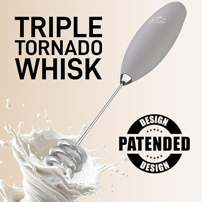 Zulay Kitchen Patented Tornado Triple Whisk Milk Frother with 4 Duracell Batteries – Handheld Foam Maker for Coffee, Lattes, Matcha & Hot Chocolate – Rich, Creamy Froth in Seconds