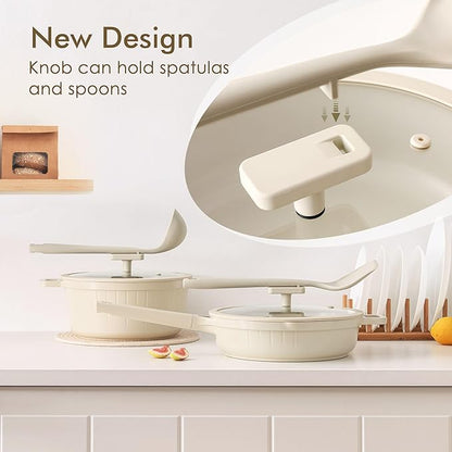 SENSARTE Ceramic Cookware Set Non-toxic 14 Pcs, Nonstick Pots and Pans Set, Dishwasher Safe Induction Cookware, Healthy Kitchen Cooking Set, PFOA/PFAS/PTFE Free