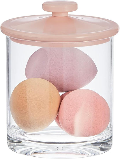 mDesign Small Modern Apothecary Storage Organizer Canister Jars - Acrylic Containers for Bathroom, Organization Holder for Vanity, Counter, Makeup Table, Lumiere Collection, 2 Pack, Clear/Light Pink