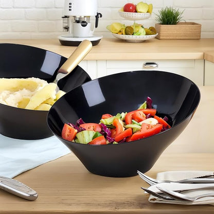 bUCLA 12 Pack Black Plastic Serving Bowls - 54 OZ Angled Bowls Disposable for Chip&Candy - Party Table Salad and Fruit for Party, Wedding & New Year