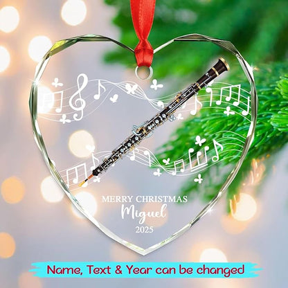 Personalized Text Year Name Oboe Lover Glass Keepsake Ornament, Customized Oboe Instrument Christmas Ornaments Gift for Parents Brother Sister Daughter Son, Unique Oboes Oboist Glass Xmas Ornament