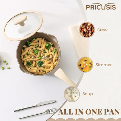 PRICUSIS Nonstick Saucepan with Lid, 2 Quart Sauce Pan, Healthy Sauce Pot with Pour Spouts for Multipurpose Use, PTFE, PFOA Free, Induction Compatible, Apricot