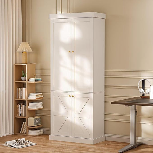 70.8" Tall Farmhouse Kitchen Pantry Cabinet with Doors, Modular Storage Cabinet with 4-Tier Adjustable Shelves, White, Wooden Hutch for Kitchen, Living Room