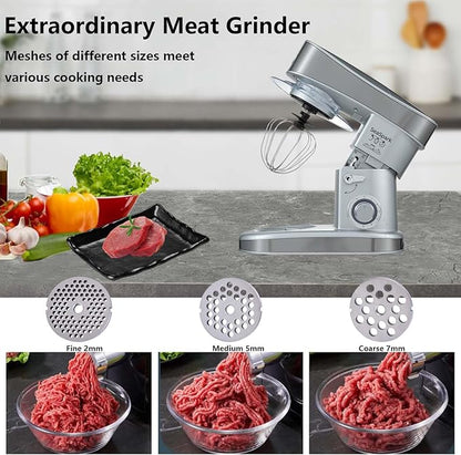 Multifunctional Stand Mixer 6.3Qt 6-Speed Tilt-head, Electric Kitchen Mixer with Stainless Steel Bowl,Meat Grinder, Juice Blender (Silver)