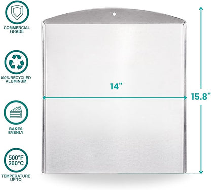 Baker's Secret Commercial Grade Natural Pure Aluminum 2pcs Cookie Sheet Flat 16", 100% Recycled, Baking Tray For Oven, Chemical Free No PFOA, PFOS, and PTFE - The Natural Aluminum Collection