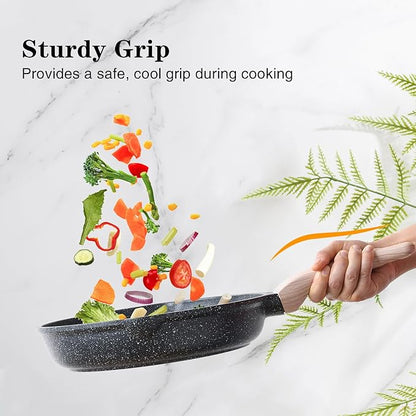 Kordisen Nonstick Frying Pan Set, 3 Piece Skillet Set, Healthy Induction Cookware Cooking Pan, Stay-Cool Handle, Compatible with All Stovetops, PFOA Free (9.5, 11, 12.5 Inch)