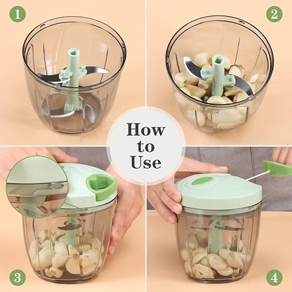 Cambom Manual Food Chopper Vegetable Cutter, Hand String Chopper Onions Cutter for Vegetable Fruits Nuts BPA Free Food Safe Material, 900ml Green