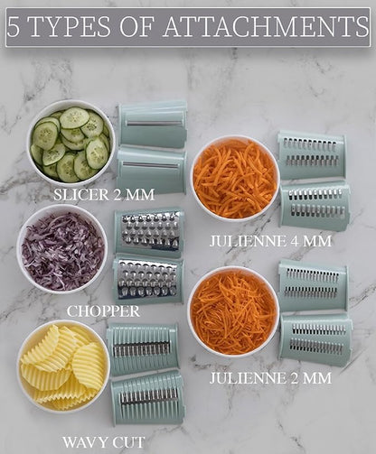 5 in1 Rotary Cheese Grater with Handle, Rotary Grater, Vegetable Slicer, Shredder, Carrot Grater, Nut Grinder, and Chocolate Shaver (Light Green)