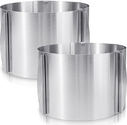 Hushee 2 Pcs 6 to 12 Inch Cake Ring 5.9 Inch High Adjustable Cake Mold Baking Rings Kit Round Stainless Steel Decorating Bakeware Tools with Scaling for Mousse Baking Dessert Making (15 cm)