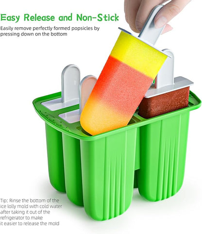 6 Pieces Silicone Popsicle Molds,Easy-Release BPA-Free,Ice Pop Mold Ice Cream Molds For Kids,With 6 PCS Plastic Stick+Cleaning Brush(Dark Green)