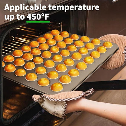 Beasea Mini Muffin Pan 48 Cups Nonstick, 1 Pack 48 Mini Small Tiny Cup Non Stick Muffin Baking Pan Tin Tray Carbon Steel Bakeware Individual Cupcake Baking Pan - Gold