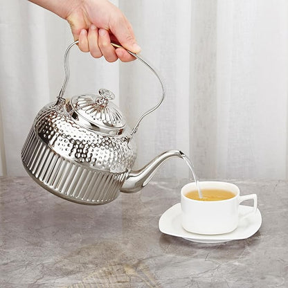 SANQIAHOME Antique 1.5L (50Oz) Stainless Steel Teapot with Infuser Silver