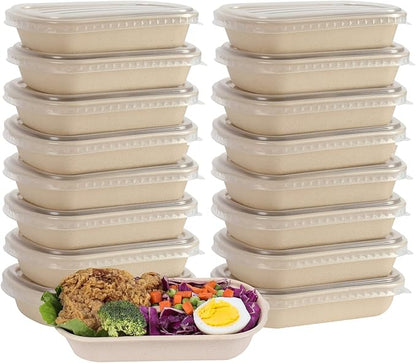17 oz Disposable salad bowls with lids, Sugarcane Fiber Paper Bowls take away Bagasse food containers meal prep deli container 50 Pack