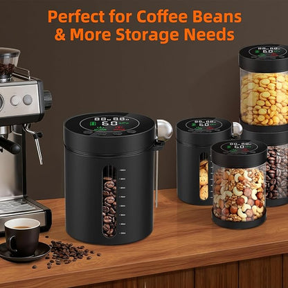Automatic Vacuum Coffee Canister, 1.3L Airtight Food Storage Containers with Smart Pressure Sensor, Electric Coffee Bean Container Rechargeable with LED Display Window for Home Kitchen Food Storage