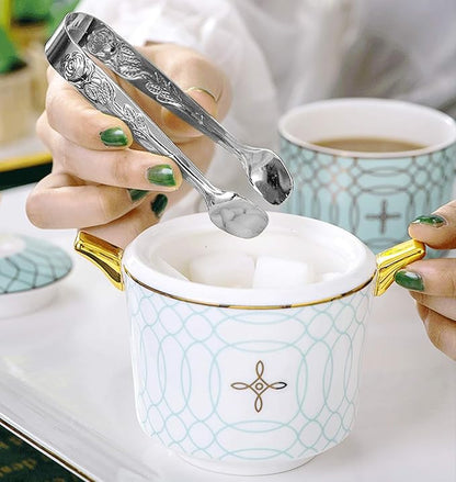 6PCS Mini Serving Tongs 4-Inch Small Rose Sugar Cube Tongs (Silver)