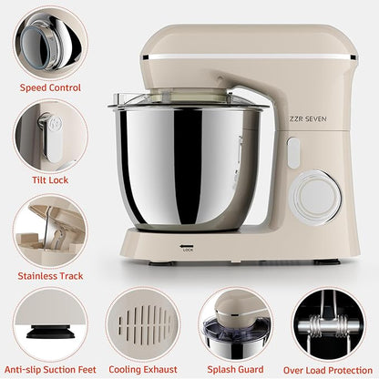 Stand Mixer, 5.5 Quart, 10 Speed Tilt-Head Kitchen Mixer, Copper Motor, Household Food Mixer with Bowl, Flat Beater, Dough Hook, Egg Whisk (450W Cream)