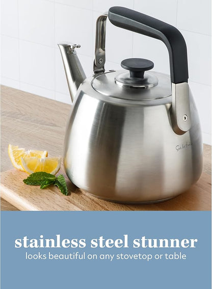 Sur La Table Kitchen Essentials 2 Qt Heavy Gauge Brushed Stainless Steel Whistling Tea Kettle – Durable Stovetop Kettle