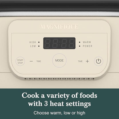MAGNIFIQUE 6 Quart Programmable Slow Cooker Removable Healthy Nonstick Pot - Small Kitchen Appliance for Family Dinners - Serves 6+ People - Heat Settings: Keep Warm Oatmeal