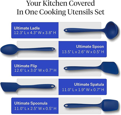 GIR: Get It Right 5-Piece Silicone Ultimate Kitchen Utensils Set - Ladle, Spatula, Flip, Spoon & Spoonula - Non-Toxic Cooking Utensils for Nonstick Cookware, Cooking and Baking - Navy