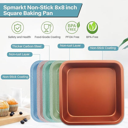 2-Pack 8 inch Square Cake Pan, 8x8 Baking Pan, Cornbread Square Baking Pan, Perfect for Brownies, Lasagna,Oven Safe