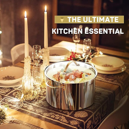 8 Quart Stock Pot, 3 Ply Whole Clad Stainless Steel Stock Pot, 8 QT Cooking Pot with Lid, Induction Pot for Cooking, 18/10 Stainless Steel Cookware Stockpots Oven, Gas and Dishwasher Safe
